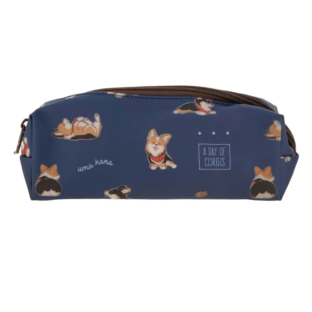 Waterproof Tricolor Corgi Large Pencil Case Makeup Pouch